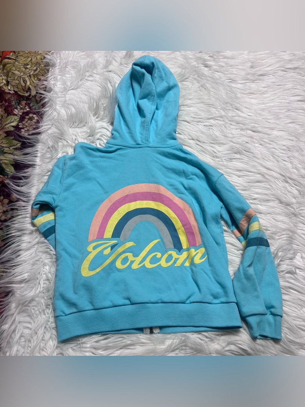 Volcom Kids Blue Pullover Hoodie with Rainbow Graphic
